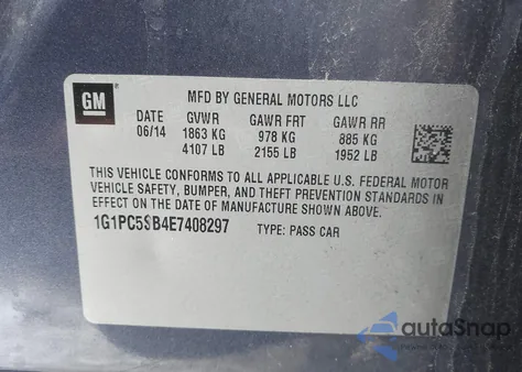 2014 Chevrolet Cruze 1Lt Auto from USA, damaged, VIN 1G1PC5SB4E7408297